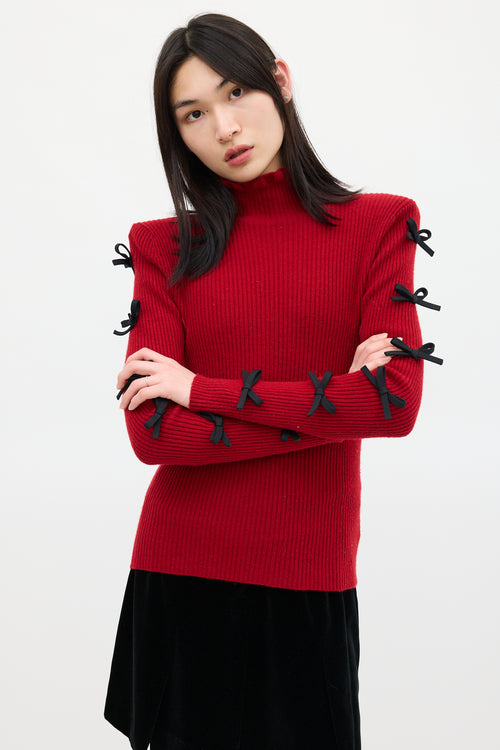 Shushu/Tong Red 
Black Wool Bow Knit Sweater