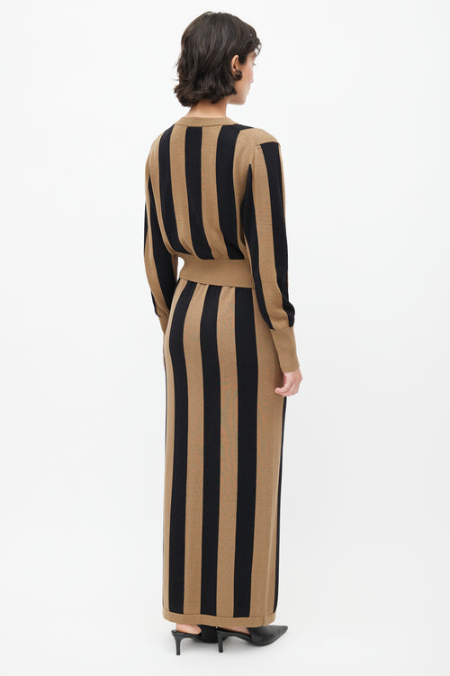 Silk Laundry Brown 
Black Striped Knit Co-Ord Set