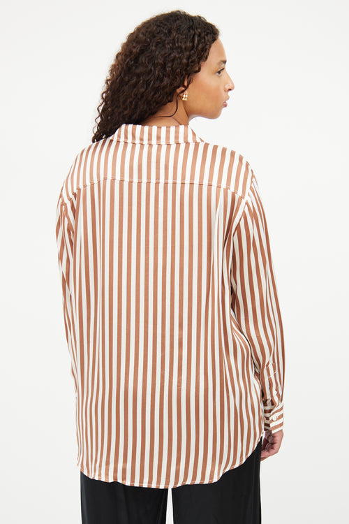 Silk Laundry Brown 
White Stripe Button Top