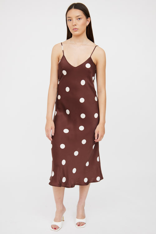 Silk Laundry Brown 
White Polka Slip Dress