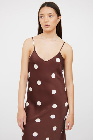 Silk Laundry Brown 
White Polka Slip Dress