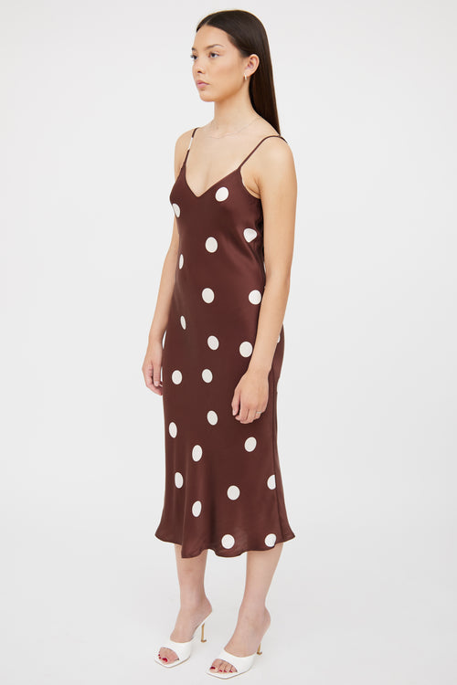 Silk Laundry Brown 
White Polka Slip Dress