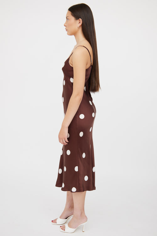 Silk Laundry Brown 
White Polka Slip Dress