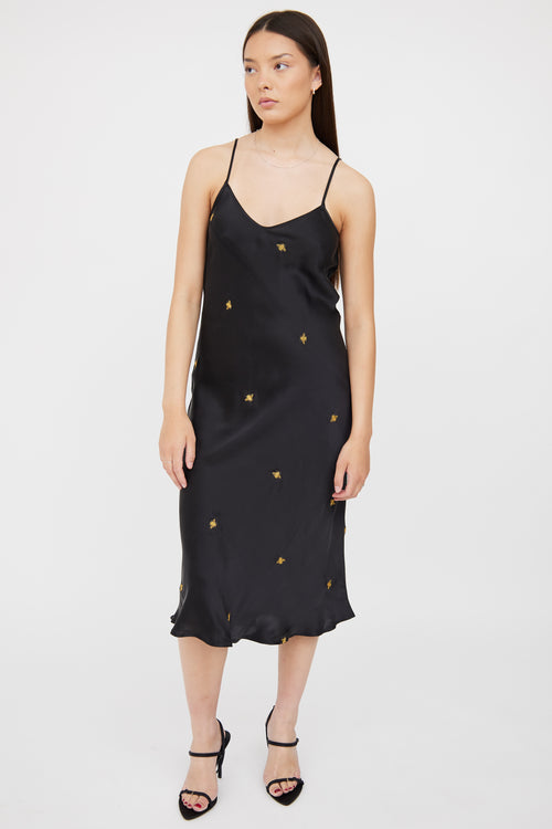 Silk Laundry Black Print Slip Dress