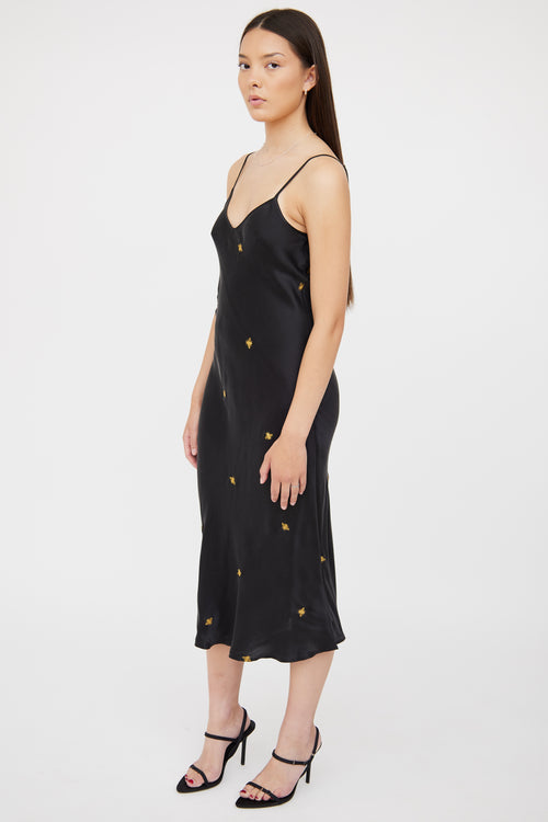 Silk Laundry Black Print Slip Dress