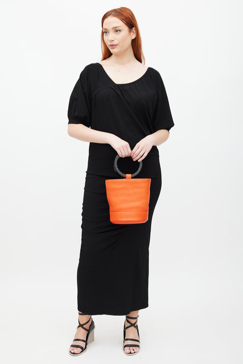 Simon Miller Orange 
Black Leather Bonsai Bucket Bag