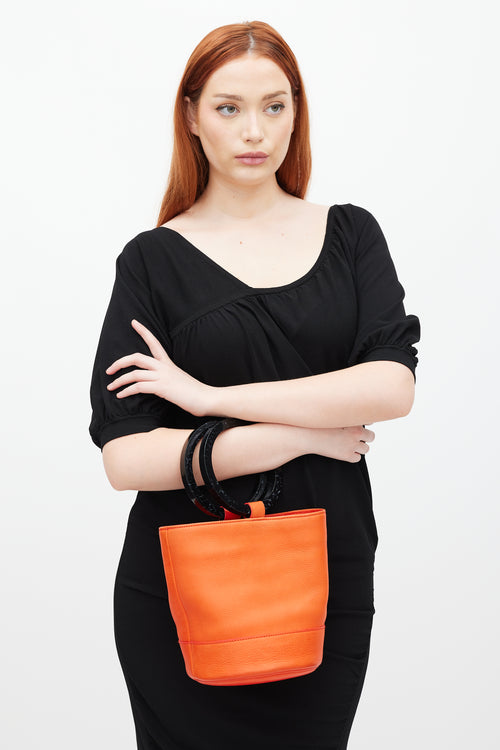 Simon Miller Orange 
Black Leather Bonsai Bucket Bag