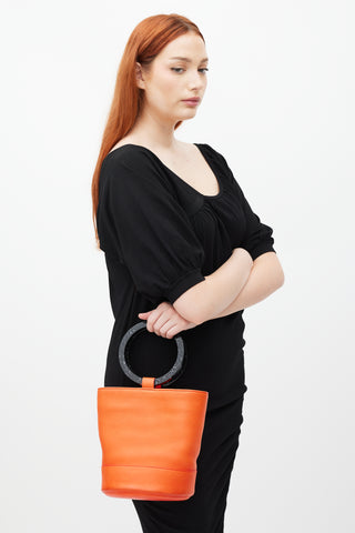 Simon Miller Orange 
Black Leather Bonsai Bucket Bag