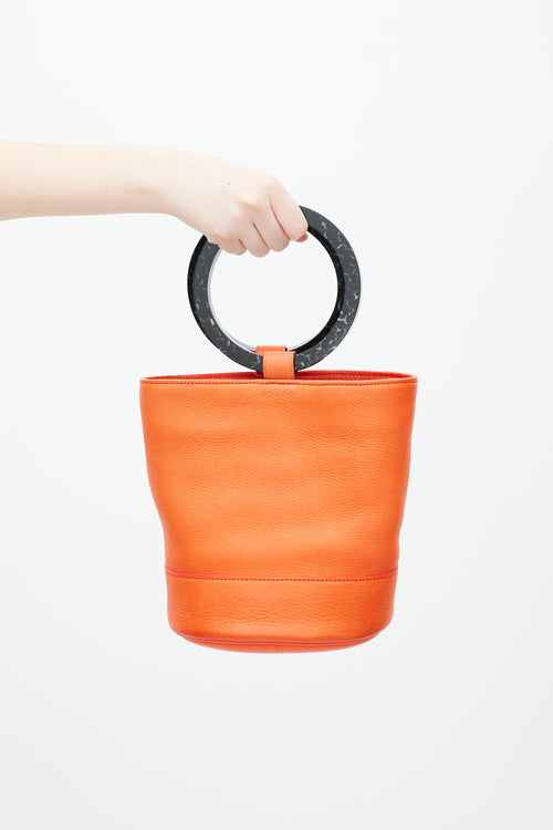 Simon Miller Orange 
Black Leather Bonsai Bucket Bag