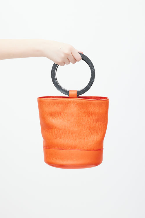 Simon Miller Orange 
Black Leather Bonsai Bucket Bag