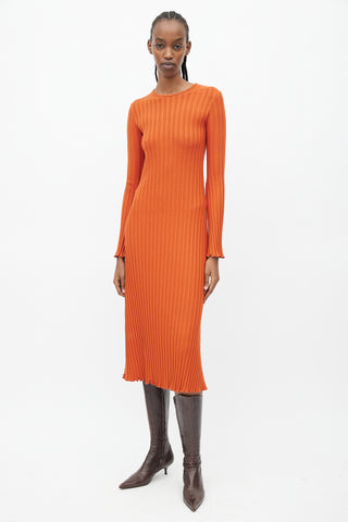 Simon Miller Orange Ribbed Long Sleeve Dress