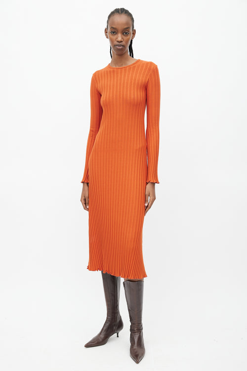 Simon Miller Orange Ribbed Long Sleeve Dress