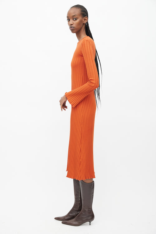 Simon Miller Orange Ribbed Long Sleeve Dress