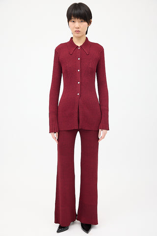 Simon Miller Red Palo Ribbed Knit Button Up Top