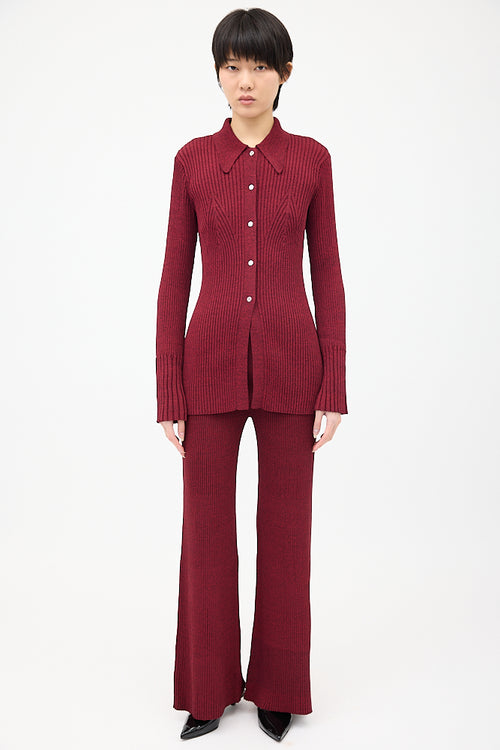 Simon Miller Red Palo Ribbed Knit Button Up Top