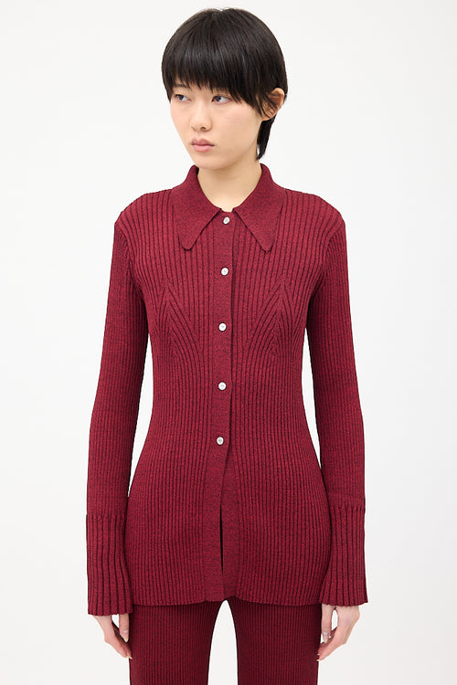 Simon Miller Red Palo Ribbed Knit Button Up Top