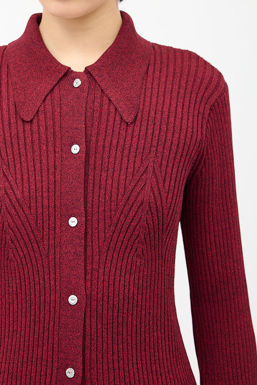 Simon Miller Red Palo Ribbed Knit Button Up Top