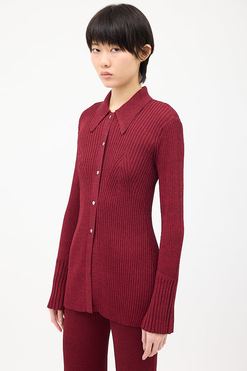 Simon Miller Red Palo Ribbed Knit Button Up Top