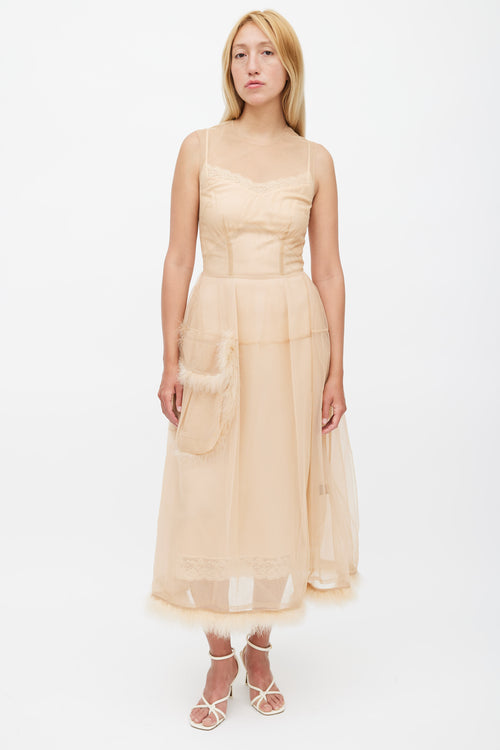 Simone Rocha Beige Tulle 
Feather Sheer Dress