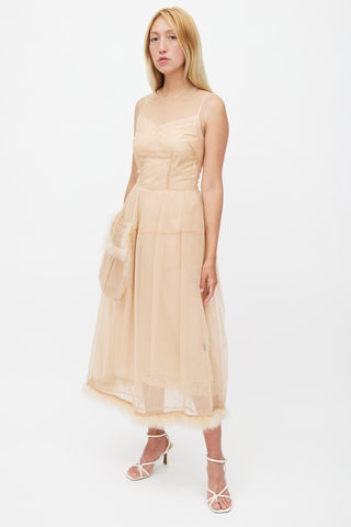 Simone Rocha Beige Tulle 
Feather Sheer Dress