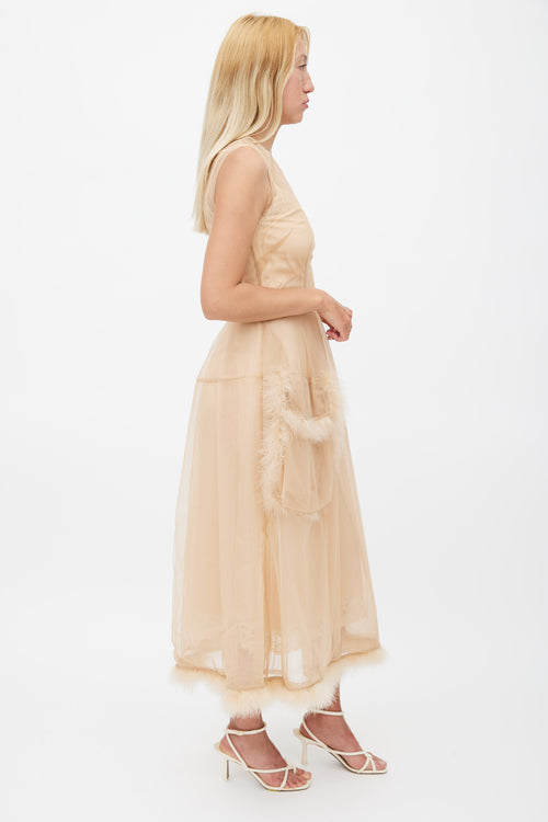 Simone Rocha Beige Tulle 
Feather Sheer Dress