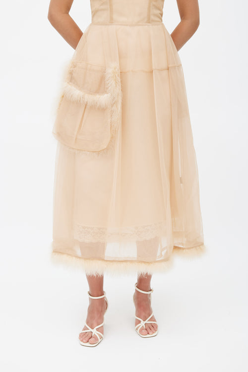 Simone Rocha Beige Tulle 
Feather Sheer Dress