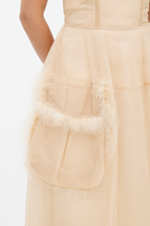 Simone Rocha Beige Tulle 
Feather Sheer Dress