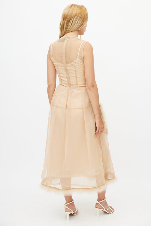 Simone Rocha Beige Tulle 
Feather Sheer Dress