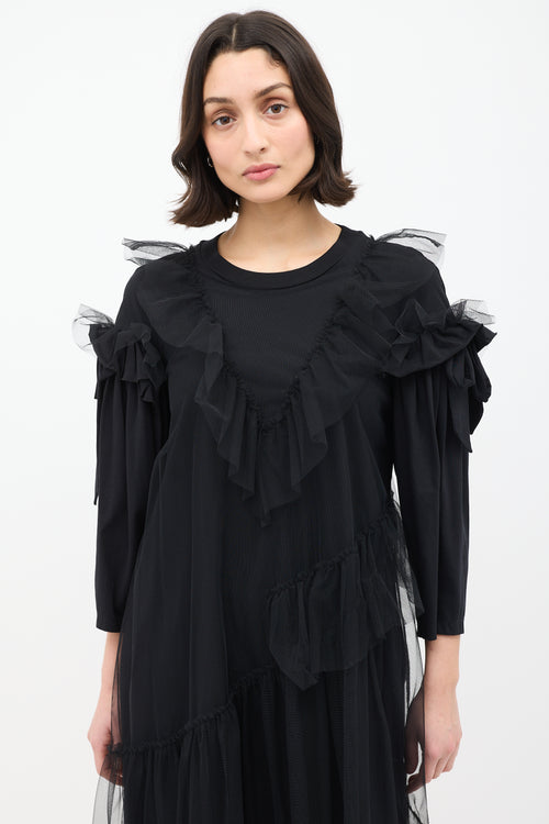 Simone Rocha Black Asymmetric Tulle Ruffle Mini Dress