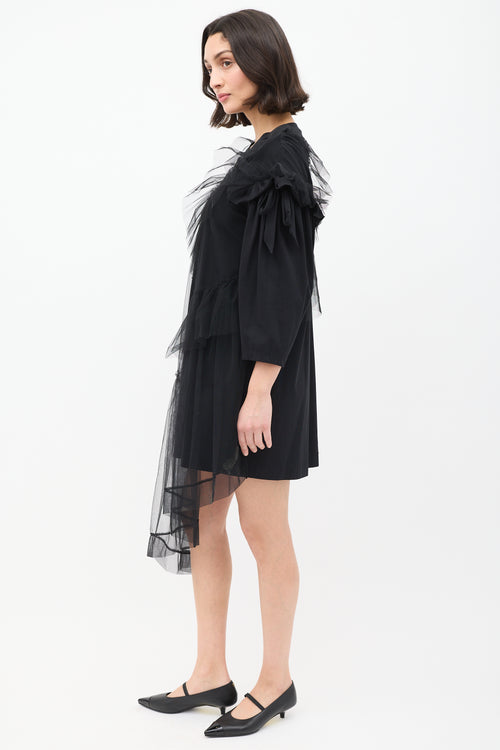 Simone Rocha Black Asymmetric Tulle Ruffle Mini Dress