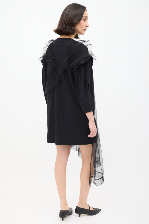 Simone Rocha Black Asymmetric Tulle Ruffle Mini Dress