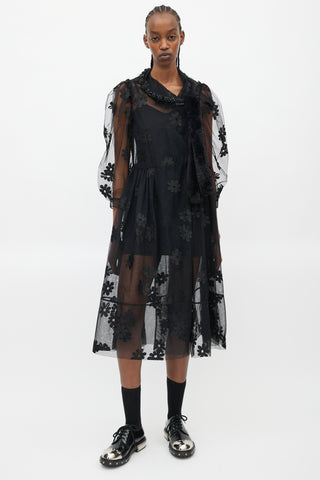 Simone Rocha Black Floral Sheer Jewel Dress