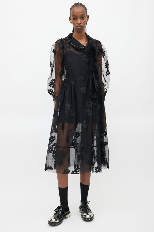 Simone Rocha Black Floral Sheer Jewel Dress