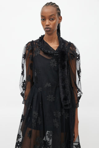 Simone Rocha Black Floral Sheer Jewel Dress