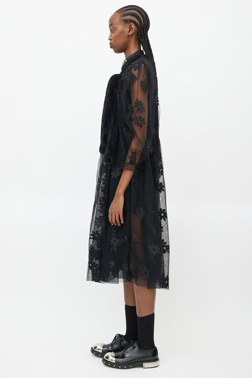 Simone Rocha Black Floral Sheer Jewel Dress