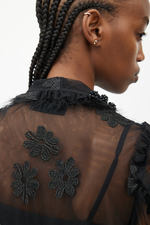 Simone Rocha Black Floral Sheer Jewel Dress