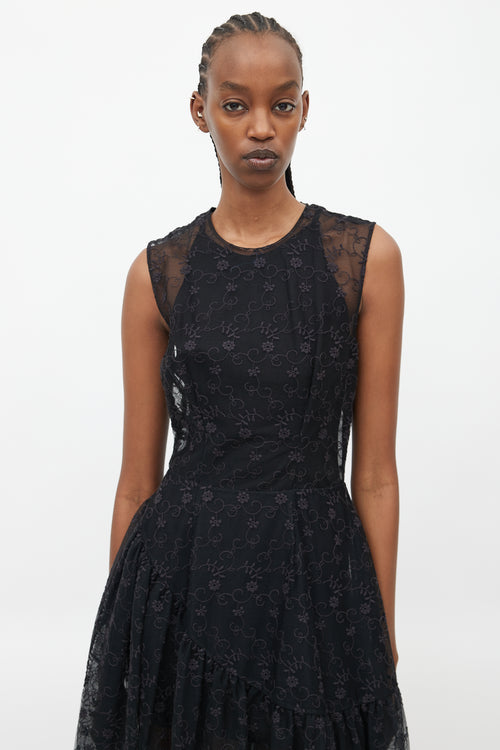 Simone Rocha Black Floral Lace Sheer Dress