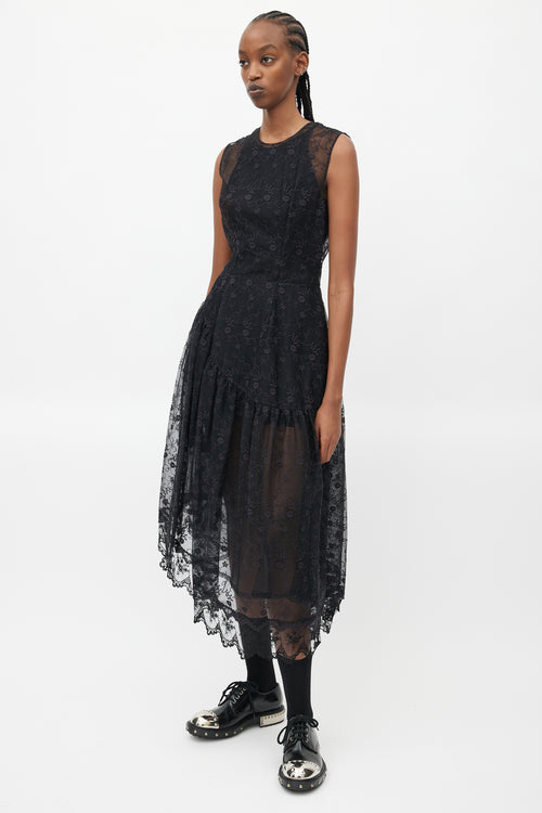 Simone Rocha Black Floral Lace Sheer Dress