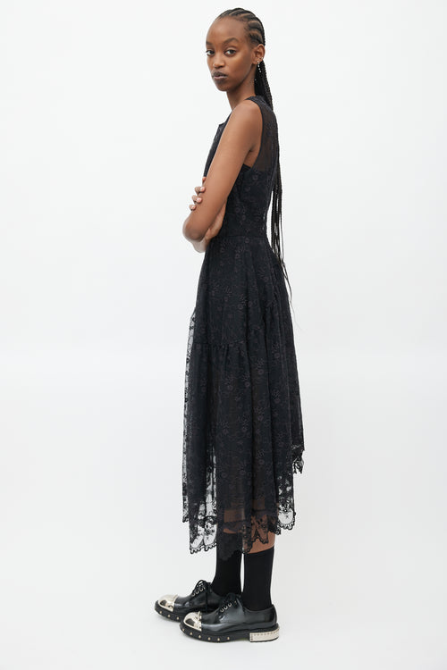 Simone Rocha Black Floral Lace Sheer Dress