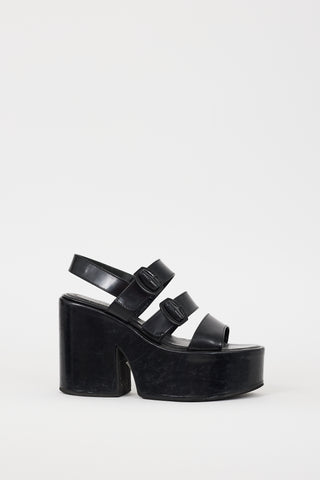 Simone Rocha Black Leather Cross Strap Platform Sandal