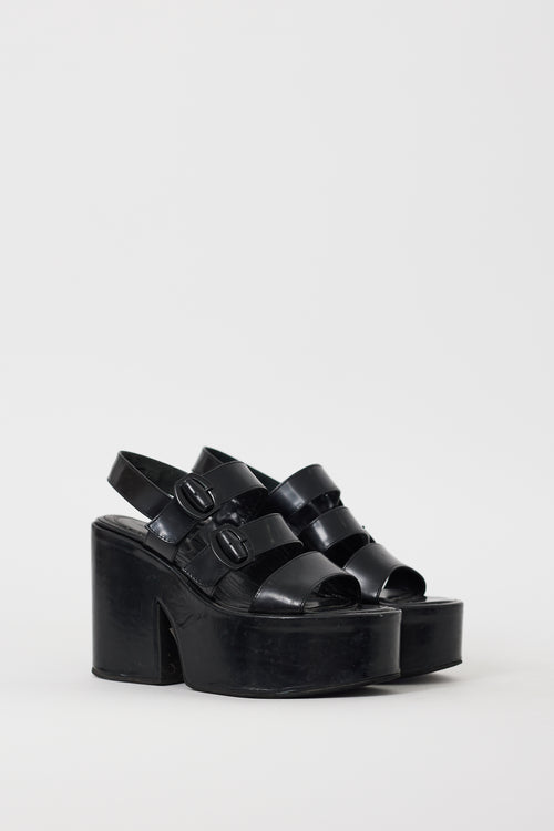 Simone Rocha Black Leather Cross Strap Platform Sandal