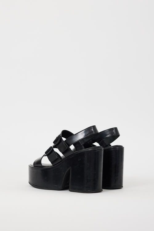 Simone Rocha Black Leather Cross Strap Platform Sandal