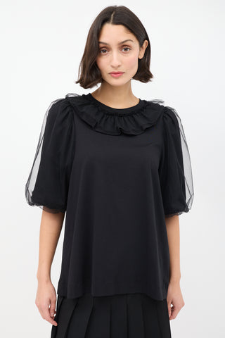 Simone Rocha Black Tulle Overlay Puff Sleeve T-Shirt