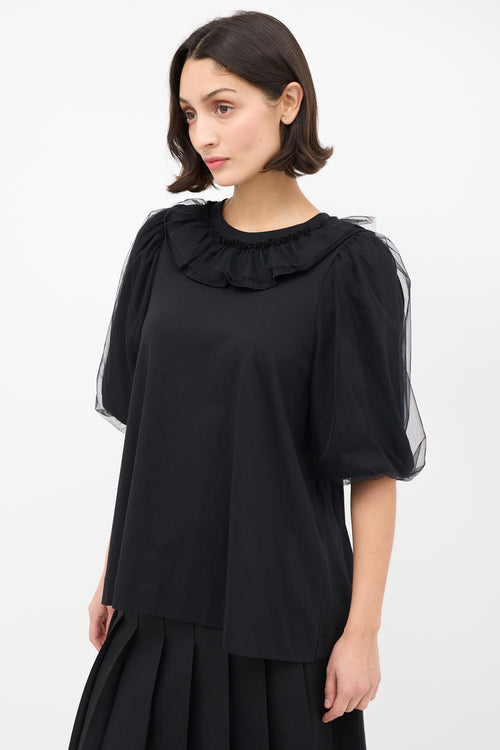 Simone Rocha Black Tulle Overlay Puff Sleeve T-Shirt