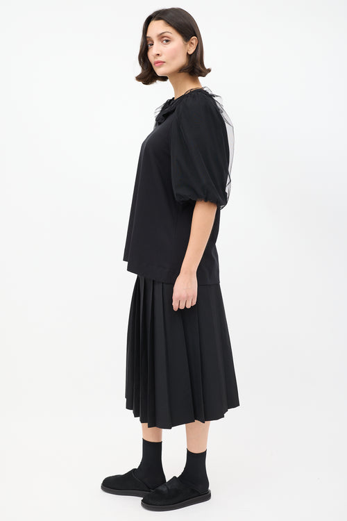 Simone Rocha Black Tulle Overlay Puff Sleeve T-Shirt