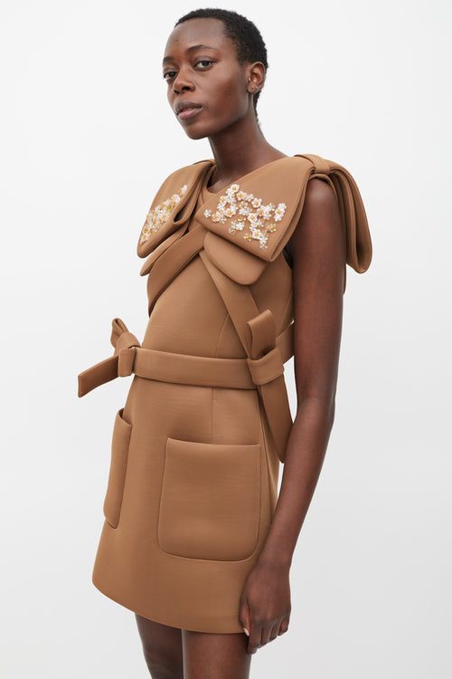 Simone Rocha Brown Neoprene Floral Embellished Bow Dress