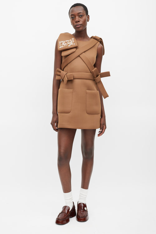 Simone Rocha Brown Neoprene Floral Embellished Bow Dress