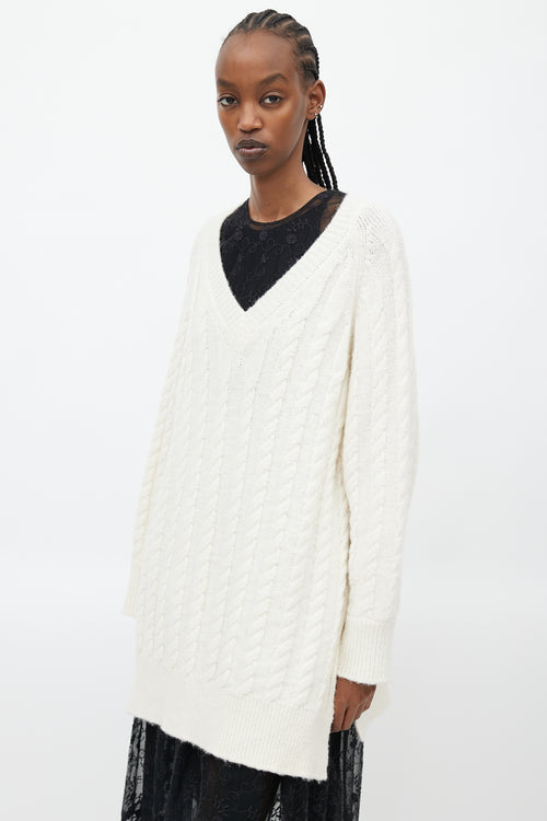 Simone Rocha Cream Cableknit V-Neck Sweater