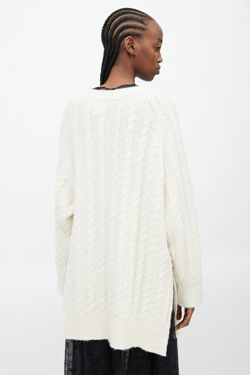 Simone Rocha Cream Cableknit V-Neck Sweater