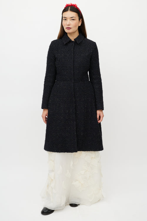 Simone Rocha Navy Metallic Flared Wool Coat